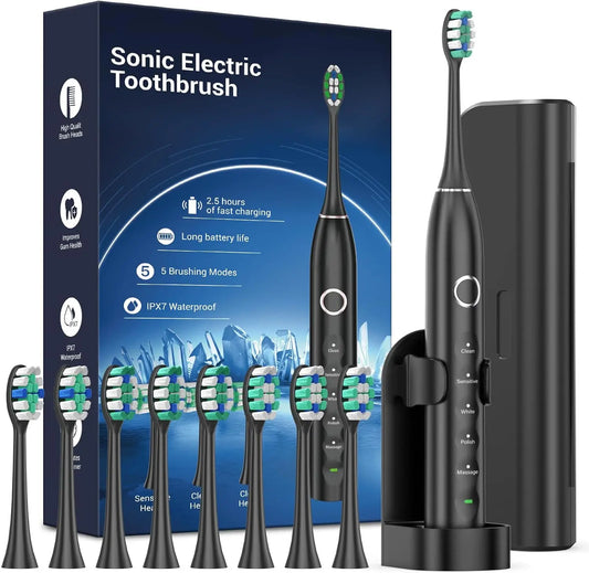 Rtauys S5 Upgraded Sonic Electric Toothbrush – Adults & Kids 12+, 8 Brush Heads, IPX7 Waterproof, Travel Case Included