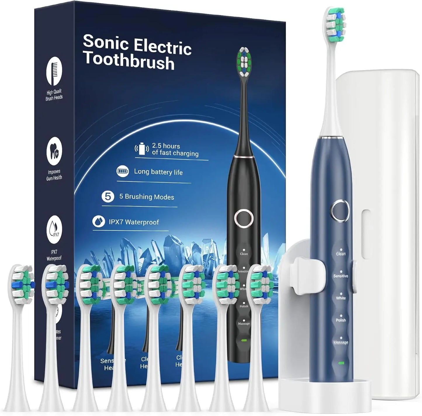 Rtauys S5 Upgraded Sonic Electric Toothbrush – Adults & Kids 12+, 8 Brush Heads, IPX7 Waterproof, Travel Case Included