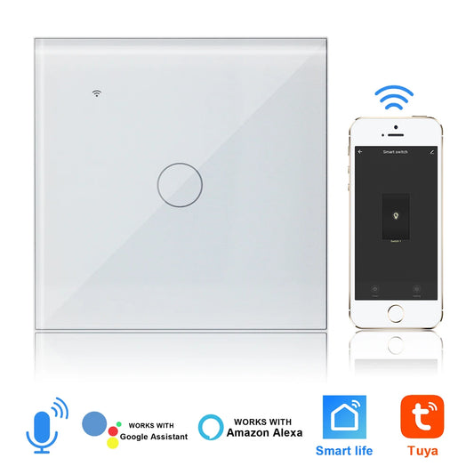 Smart Light Switch – Tuya Smart Life Glass Panel Touch, Voice & App Control, 110V/220V
