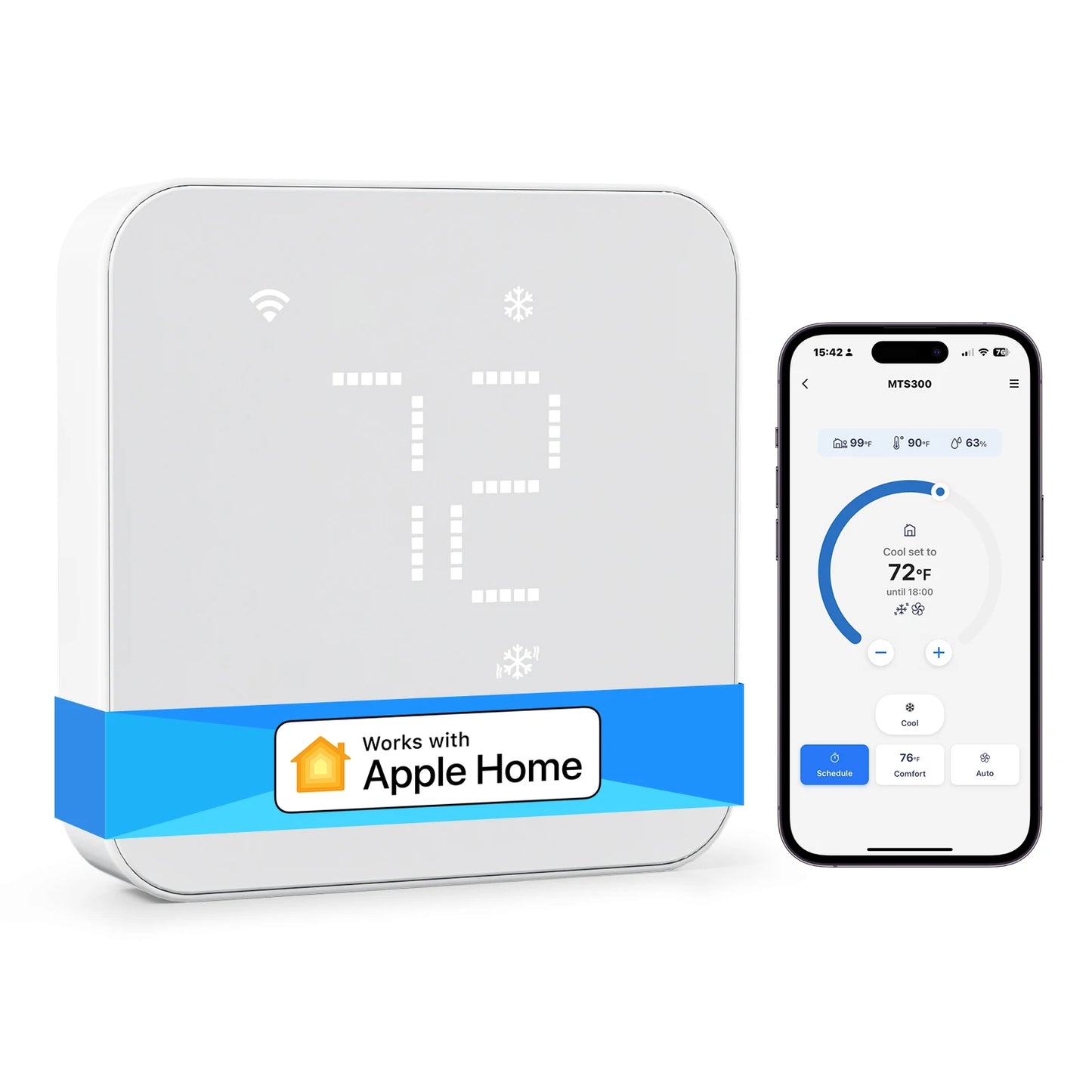 Meross Matter Smart US Wi-Fi Thermostat – Compatible with 95% Heating & Cooling Systems, Alexa & HomeKit