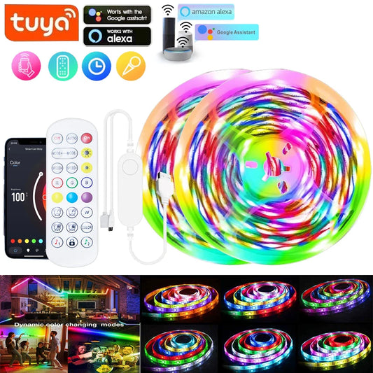 WS2812B 5050 RGBIC Smart LED Strip – DC5V, Flexible Tuya WiFi RGB Neon, Chasing Effects, App Control for Alexa & Google