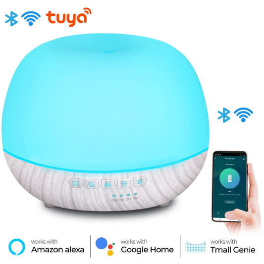 Smart WiFi 500ml Aromatherapy Essential Oil Diffuser – Tuya, Alexa & Google Home, 7 LED Colors