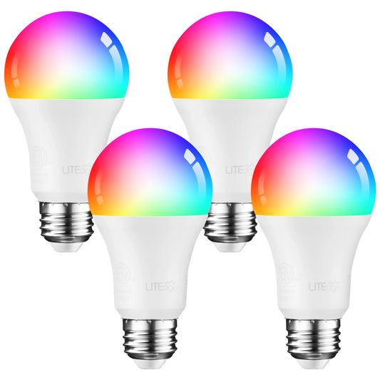 4-Pack Smart WiFi LED A19 Bulbs – RGBCW Color Changing, Compatible with Alexa, Google Home & Echo Assistant