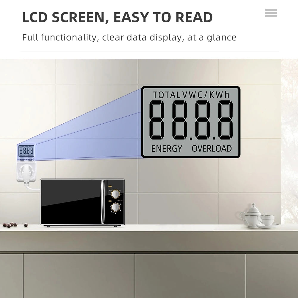 Smart Power Meter Wattmeter – Electric Energy Consumption Analyzer, Current Measuring Socket, Electricity Fees Monitor