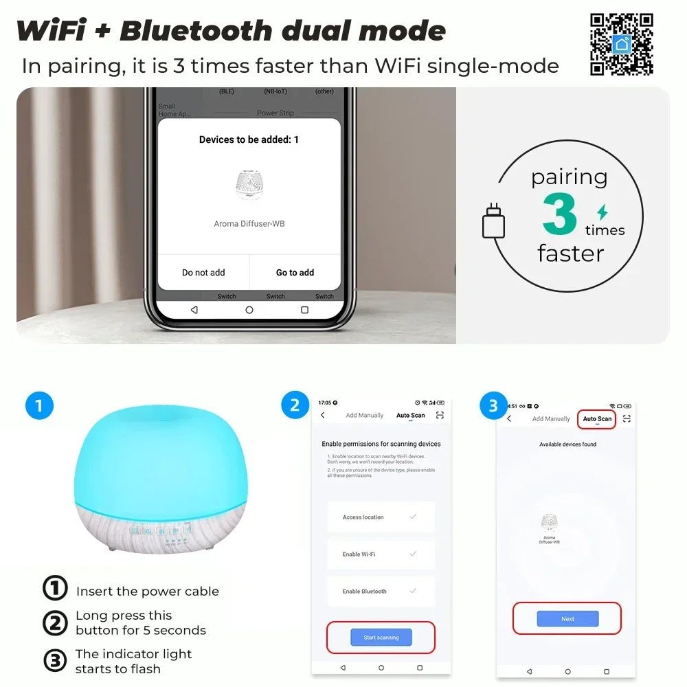 Smart WiFi 500ml Aromatherapy Essential Oil Diffuser – Tuya, Alexa & Google Home, 7 LED Colors