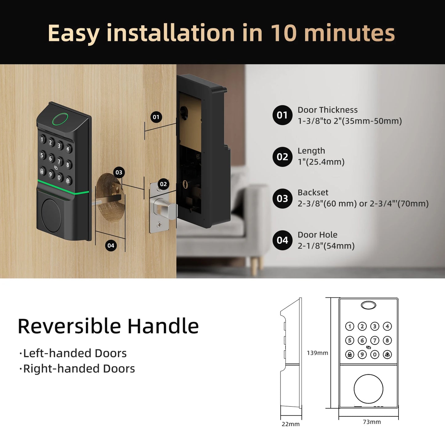 Viladepot Smart Lock – Fingerprint, App Control, Passcode & Touchscreen Keypad