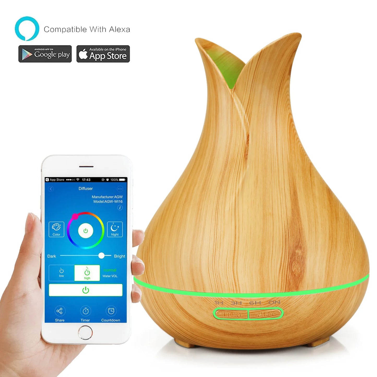 Tuya Smart Humidifier & Essential Oil Aroma Diffuser – WiFi, LED Color Lights, Timer, Alexa & Google Home Compatible