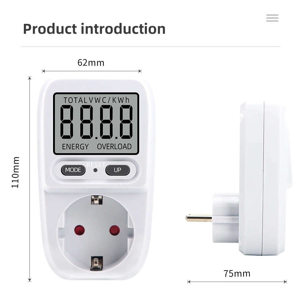Smart Power Meter Wattmeter – Electric Energy Consumption Analyzer, Current Measuring Socket, Electricity Fees Monitor