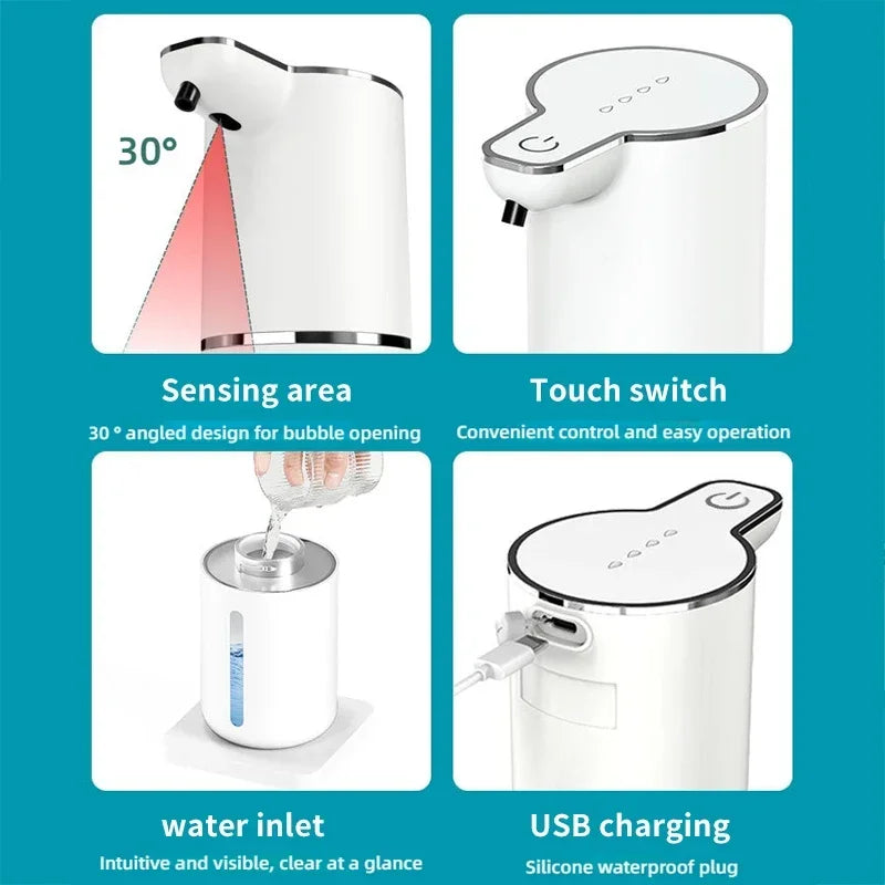Automatic Touchless Foaming Soap Dispenser – 380ML, USB Rechargeable, 4-Level Adjustable Foam