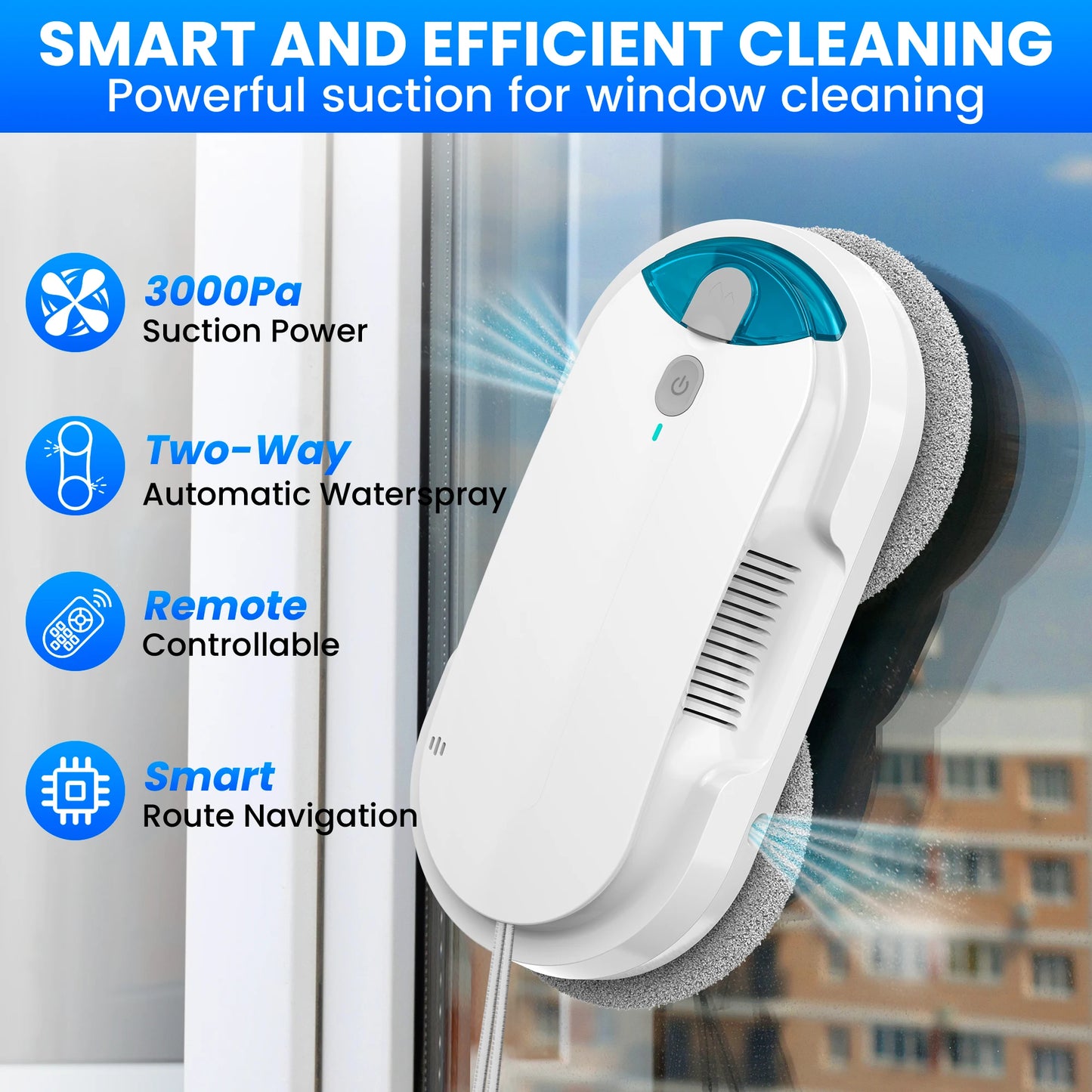 W1 Window Cleaning Robot – Automatic Water Spraying Function for Effortless Glass Cleaning