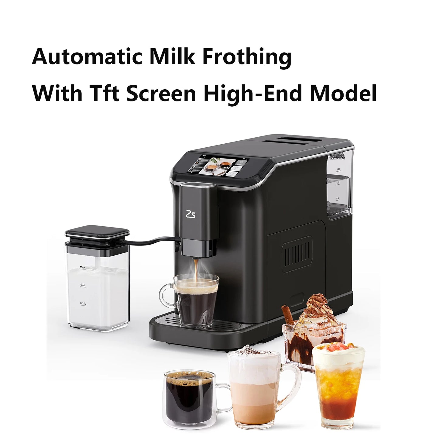 TFT Touch Screen Automatic Espresso Machine – 20 Bar Coffee Maker with Grinder & Automatic Milk Frother