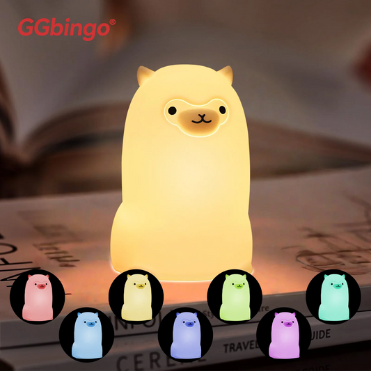 GGbingo LED Night Light – Touch Sensor RGB Alpaca, USB Rechargeable Silicone Lamp for Kids, Baby, and Festival Décor