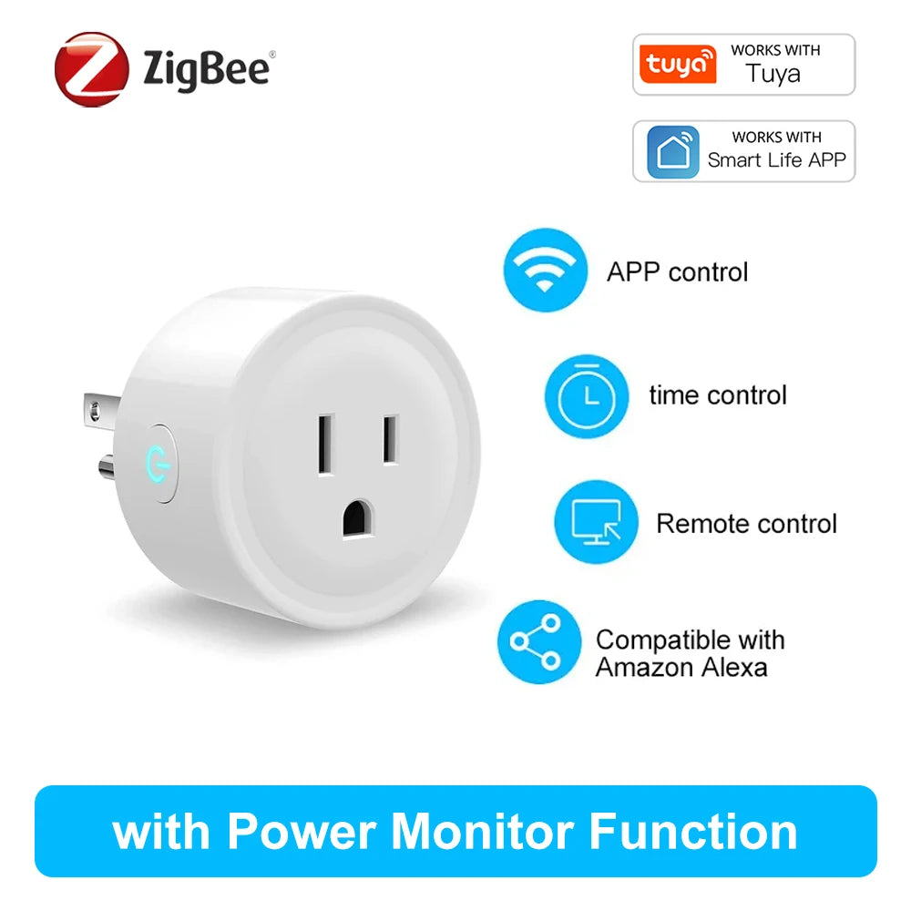 Tuya 16A Smart Plug – Zigbee & WiFi, Energy Monitor, Timer, Works with Alexa & Google Home