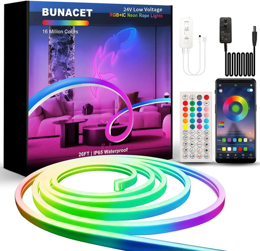 RGB Neon LED Strip – 8/16M, IP65 Waterproof, USB Powered, Tuya App & Remote Control, Flexible Ribbon for Home Décor