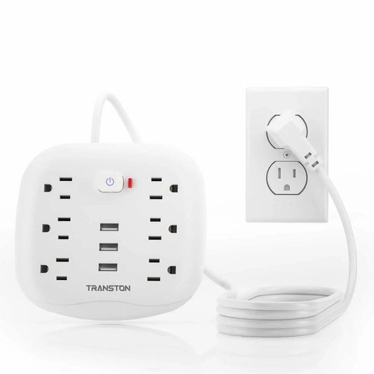 TRANSTON Power Outlet with Surge Protector – 6 AC Outlets, 3 USB Ports, 3.3ft Extension Cord, Fire Resistant