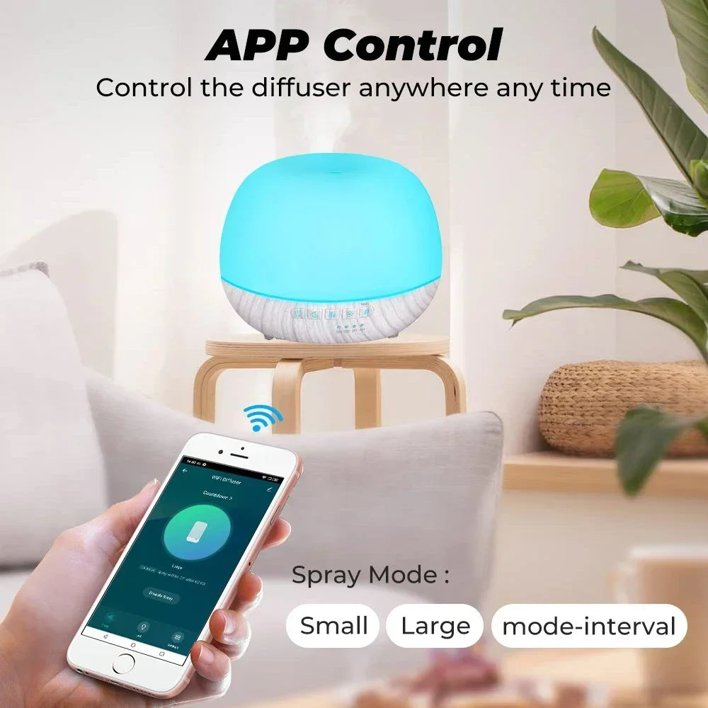 Smart WiFi 500ml Aromatherapy Essential Oil Diffuser – Tuya, Alexa & Google Home, 7 LED Colors