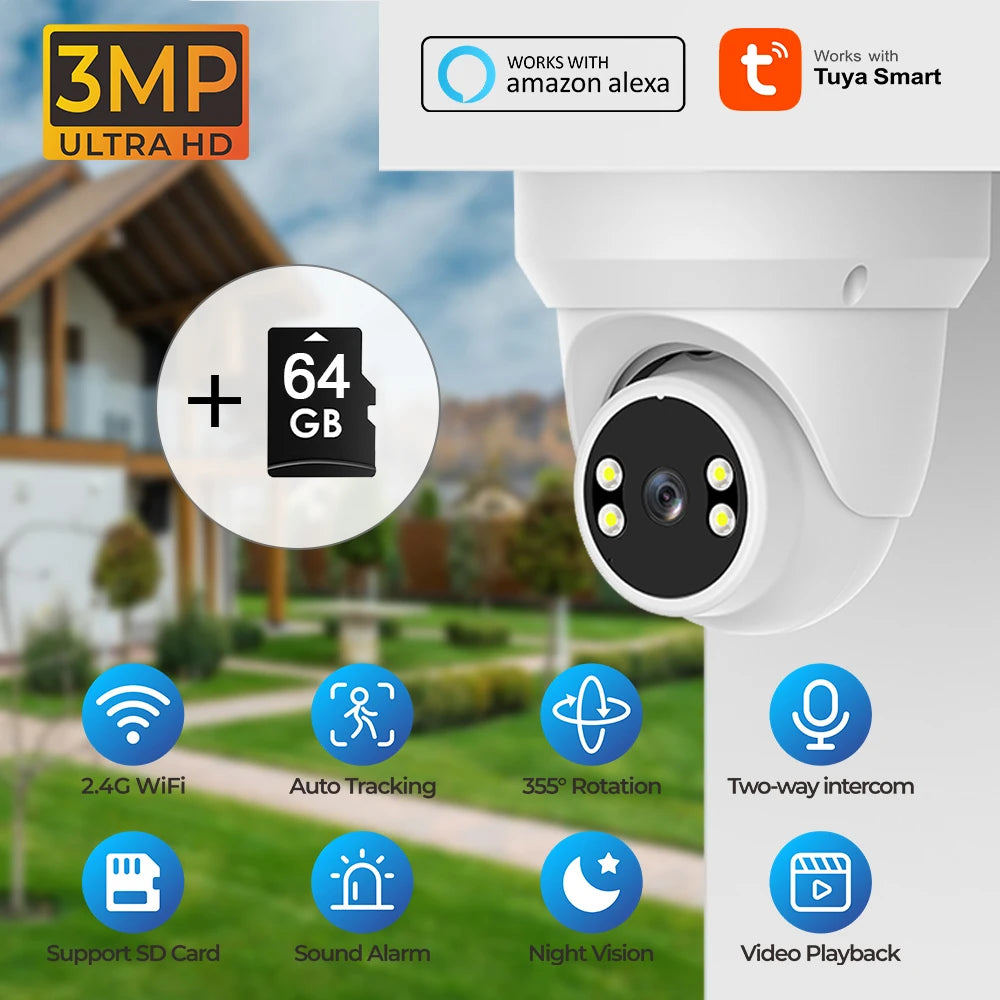 PGST 3MP HD Tuya PTZ WiFi Security Camera – 2-Way Audio, Night Vision, Humanoid Tracking, Waterproof