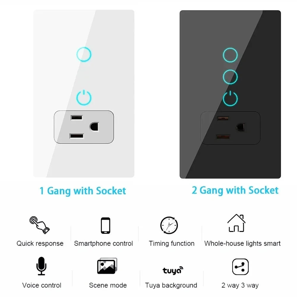 Melery Mexico Plug WiFi Smart Tuya Light Switch – Touch Glass Panel, Alexa & Google Home