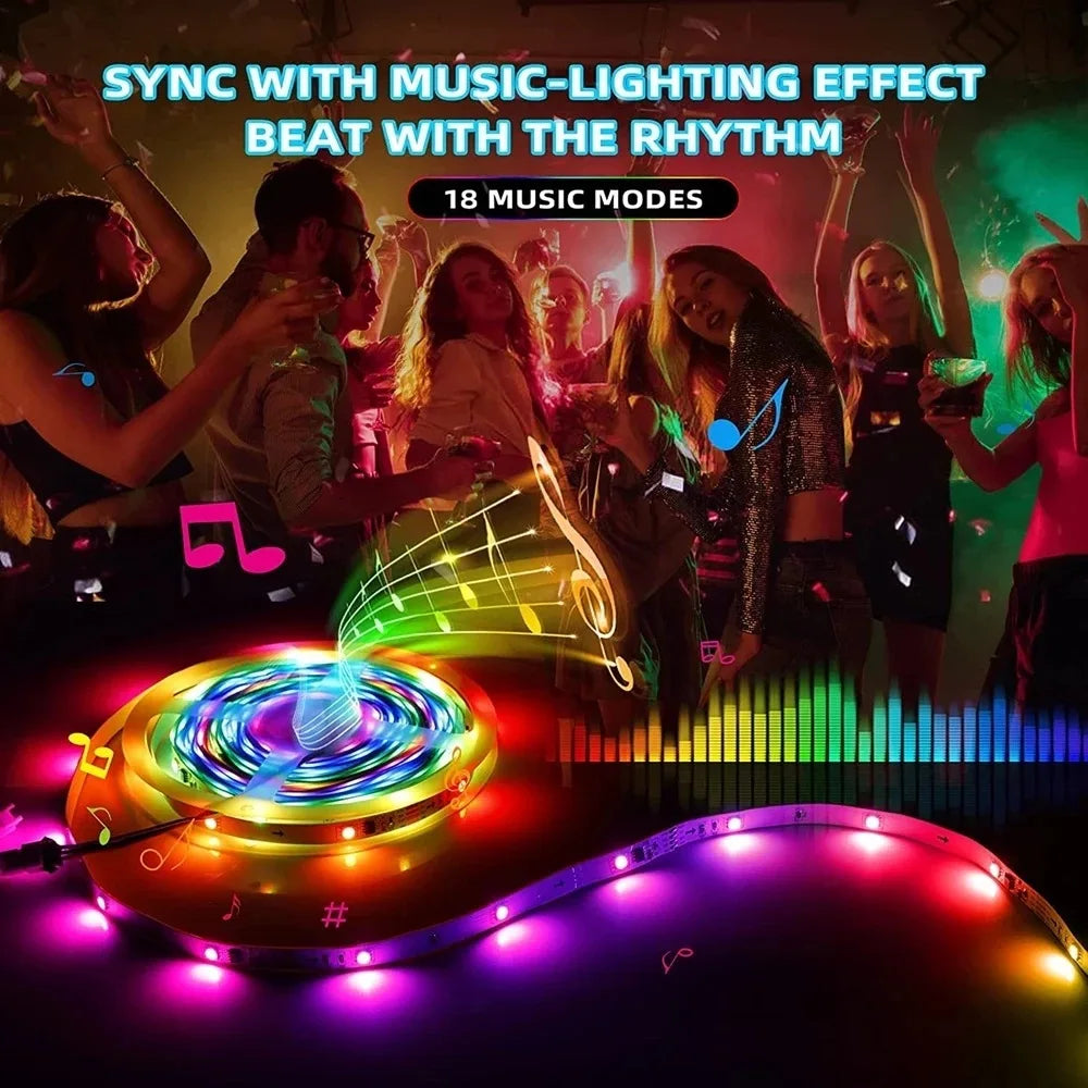 WS2812B 5050 RGBIC Smart LED Strip – DC5V, Flexible Tuya WiFi RGB Neon, Chasing Effects, App Control for Alexa & Google