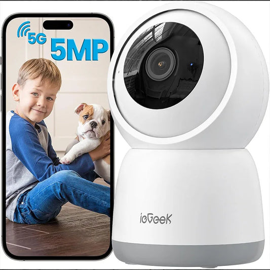 ieGeek 5MP Indoor Home Security Camera – WiFi 2.4/5GHz, Smart Pet Camera, 360° PTZ, Night Vision & Two-Way Audio