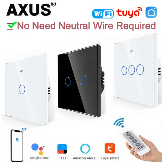 AXUS EU WiFi Smart Light Switch – Touch, RF433, No Neutral Wire, Tuya App, Alexa & Google Home