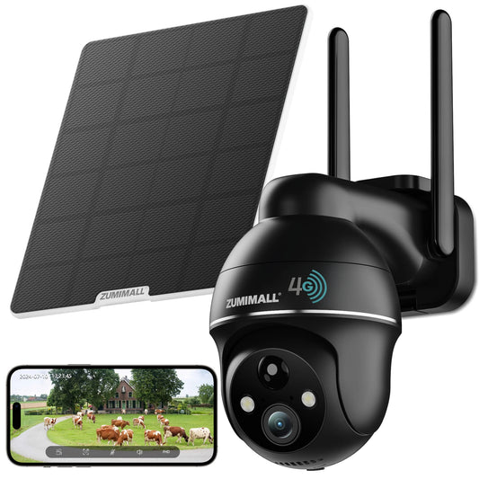 ZUMIMALL 4G LTE Solar Security Camera – Outdoor, No WiFi Required, Color Night Vision, SIM Included