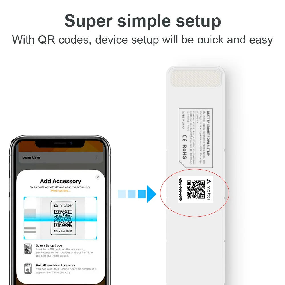 Arumny Matter HomeKit Smart Power Strip – Multi Outlet Electric Extension, US Plug, Siri & Smart Home Compatible