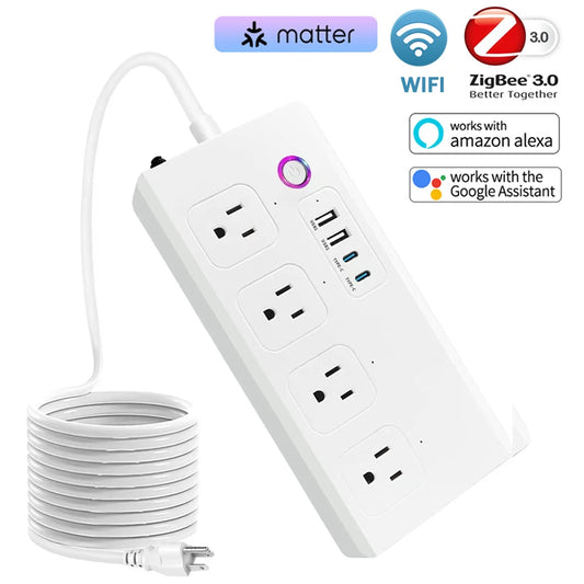 ZigBee WiFi Power Strip – Tuya Smart Plug, Voice-Controlled, Surge Protector, Smart Home Extension Cord
