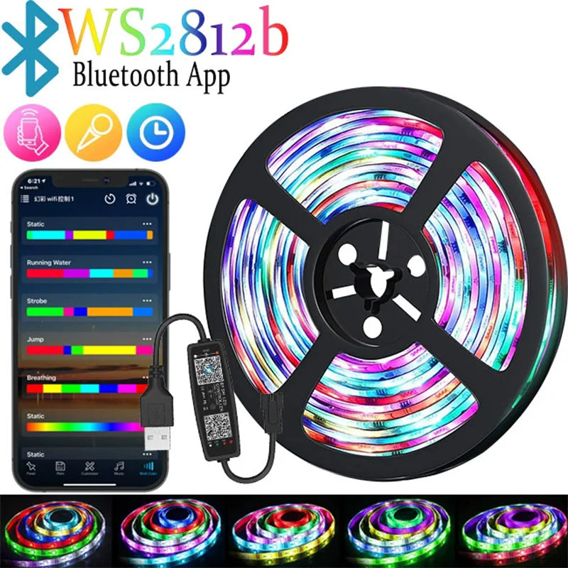 WS2812B 5050 RGBIC Smart LED Strip – DC5V, Flexible Tuya WiFi RGB Neon, Chasing Effects, App Control for Alexa & Google