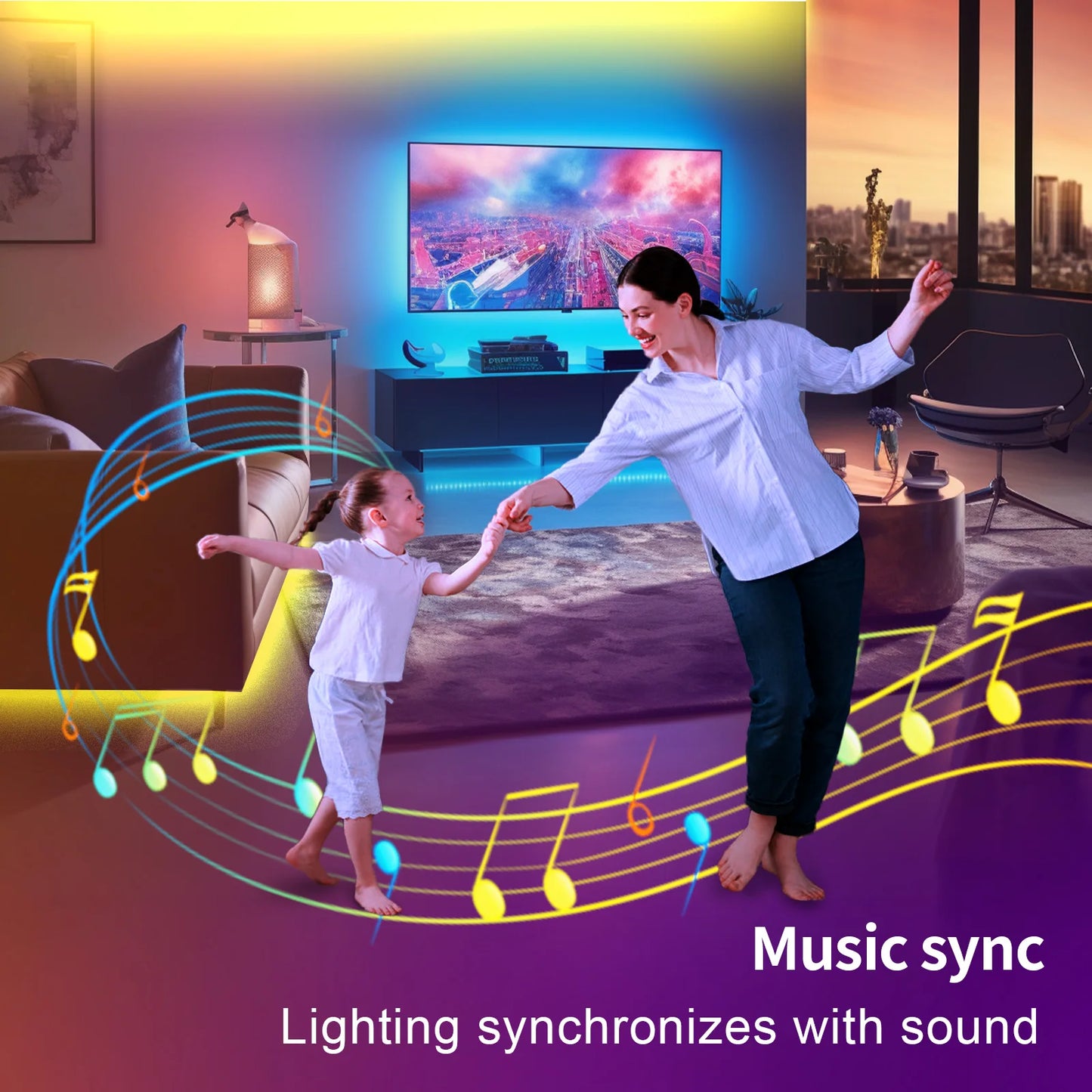 100FT WiFi RGB LED Strip Lights – Music Sync, Remote & App Control
