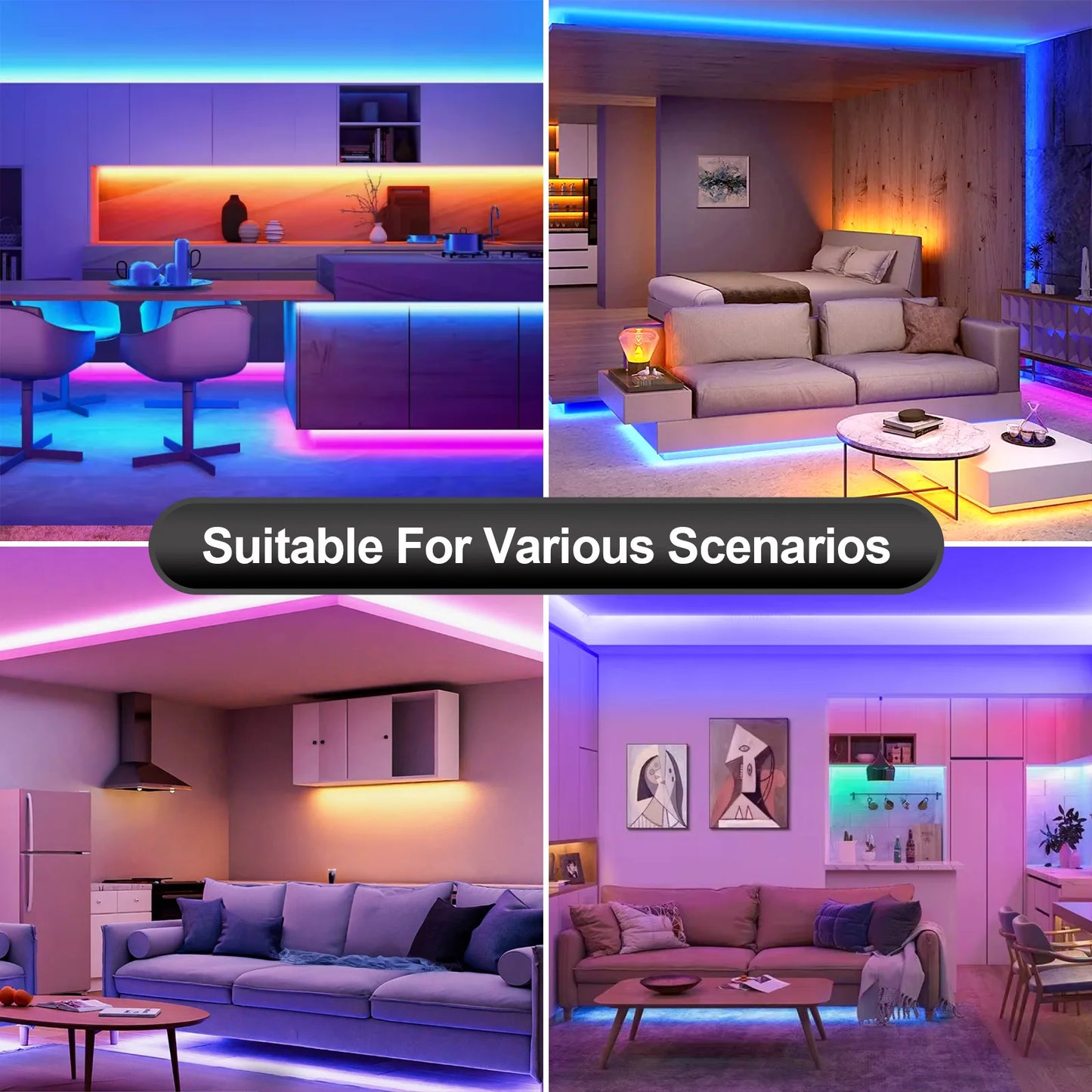 100FT WiFi RGB LED Strip Lights – Music Sync, Remote & App Control