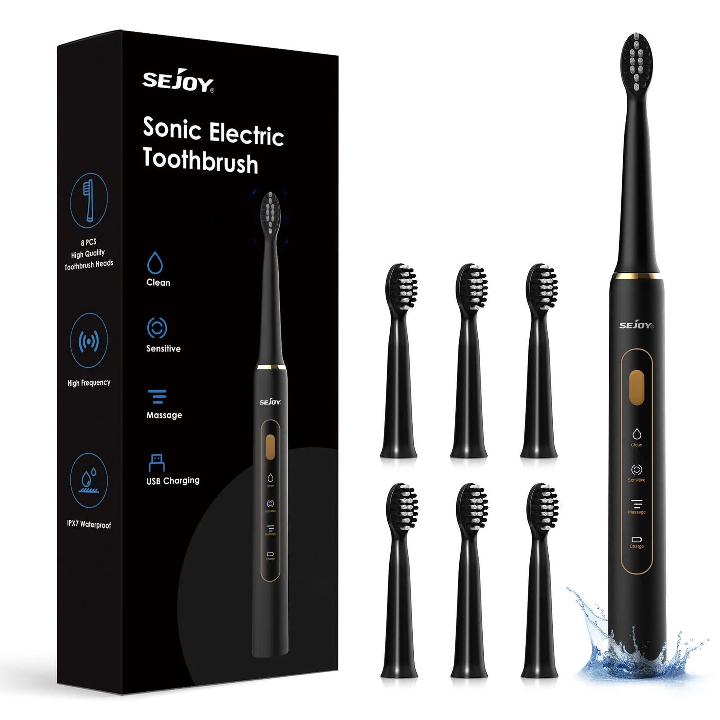 SEJOY Sonic Electric Toothbrush – IPX7 Waterproof, 3 Modes, Smart Rechargeable Automatic Toothbrush