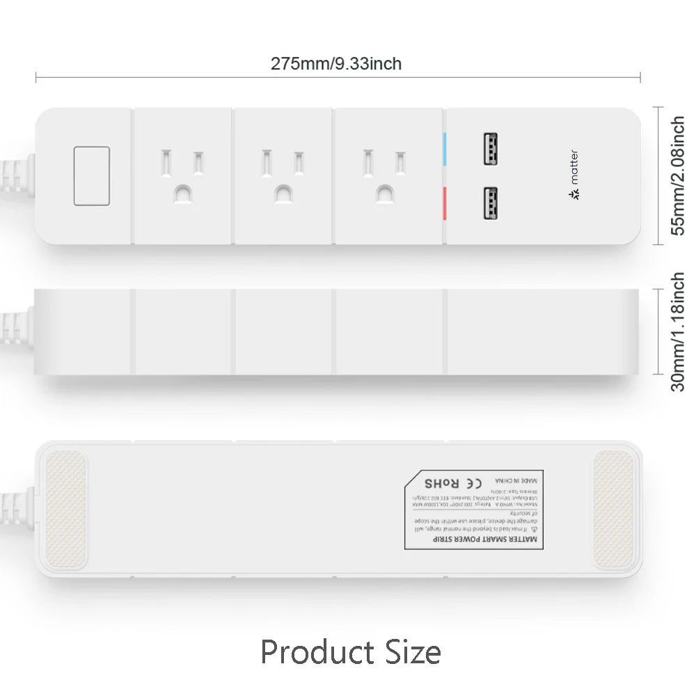 Arumny Matter HomeKit Smart Power Strip – Multi Outlet Electric Extension, US Plug, Siri & Smart Home Compatible