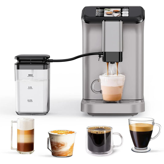 TFT Touch Screen Automatic Espresso Machine – 20 Bar Coffee Maker with Grinder & Automatic Milk Frother