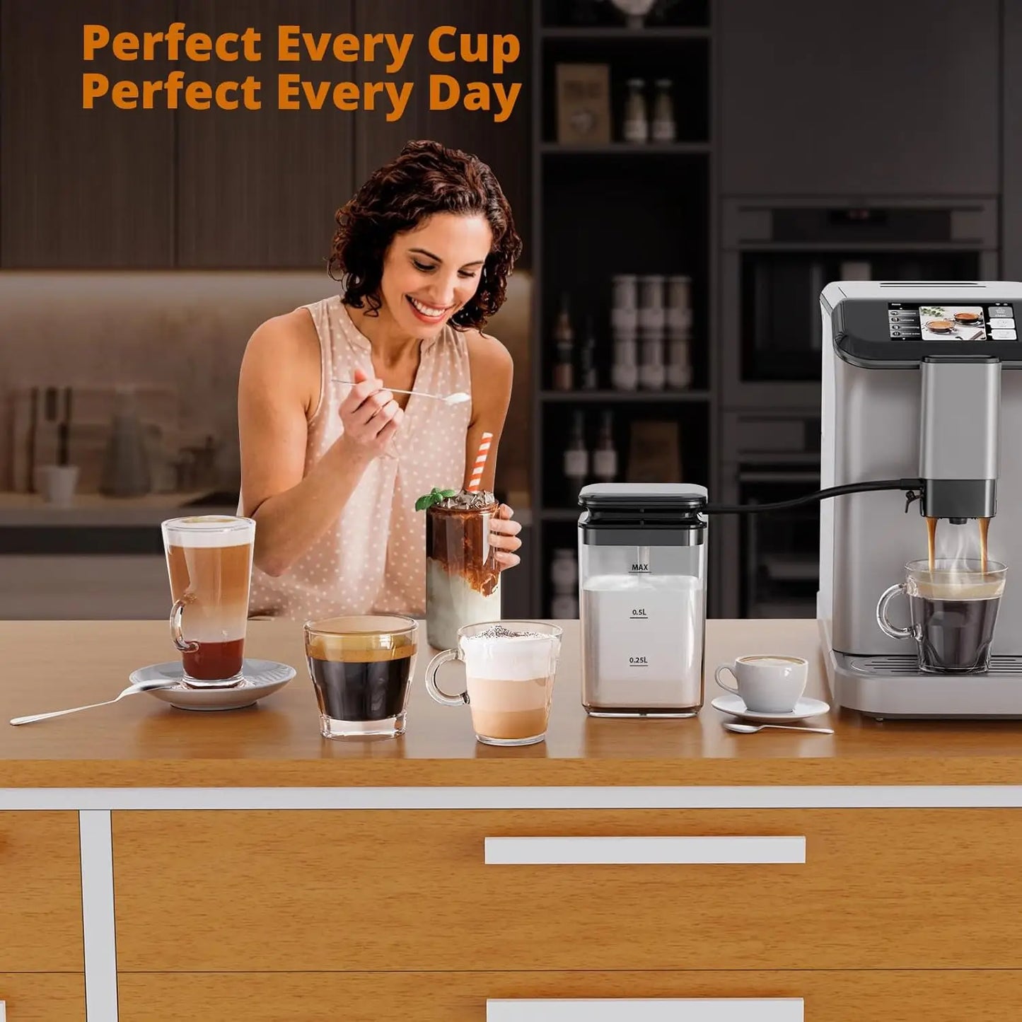 TFT Touch Screen Automatic Espresso Machine – 20 Bar Coffee Maker with Grinder & Automatic Milk Frother