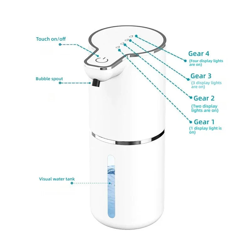 Automatic Touchless Foaming Soap Dispenser – 380ML, USB Rechargeable, 4-Level Adjustable Foam