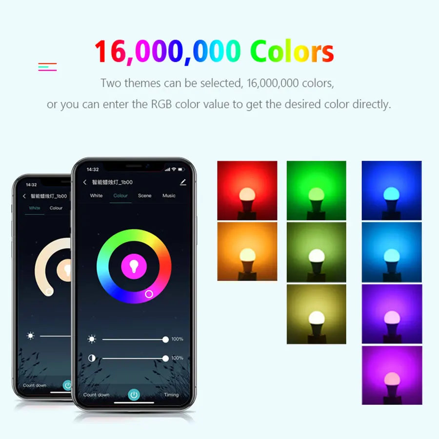 WiFi Matter Smart RGB LED Bulb – E26, Works with Tuya, Alexa, Google Home, Apple HomeKit & Siri