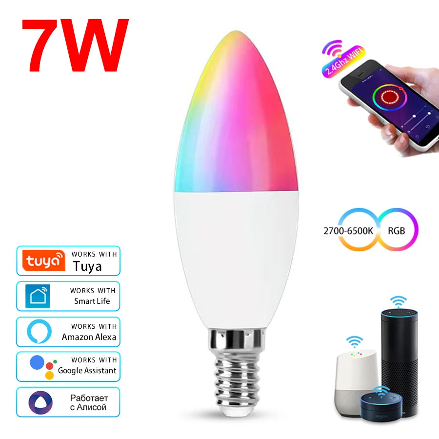 WiFi Matter Smart RGB LED Bulb – E26, Works with Tuya, Alexa, Google Home, Apple HomeKit & Siri