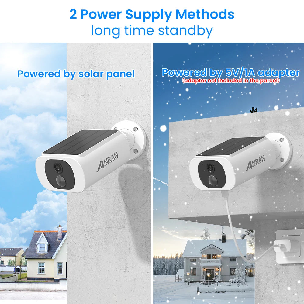 ANRAN Outdoor Wireless WiFi Solar Security Camera – 2/3/4 PCS, 3MP, Battery & Solar Powered, Floodlight, Color Night Vision