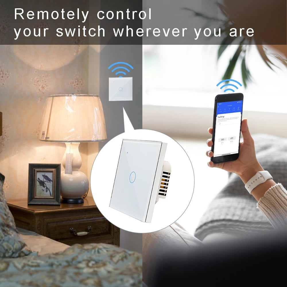 Smart Light Switch – Tuya Smart Life Glass Panel Touch, Voice & App Control, 110V/220V