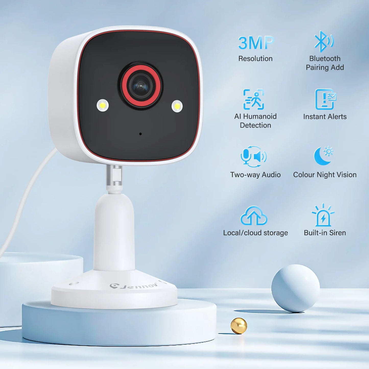 Jennov 2K HD Wireless Security Camera – Outdoor/Indoor, WiFi, Color Night Vision, IP66 Waterproof