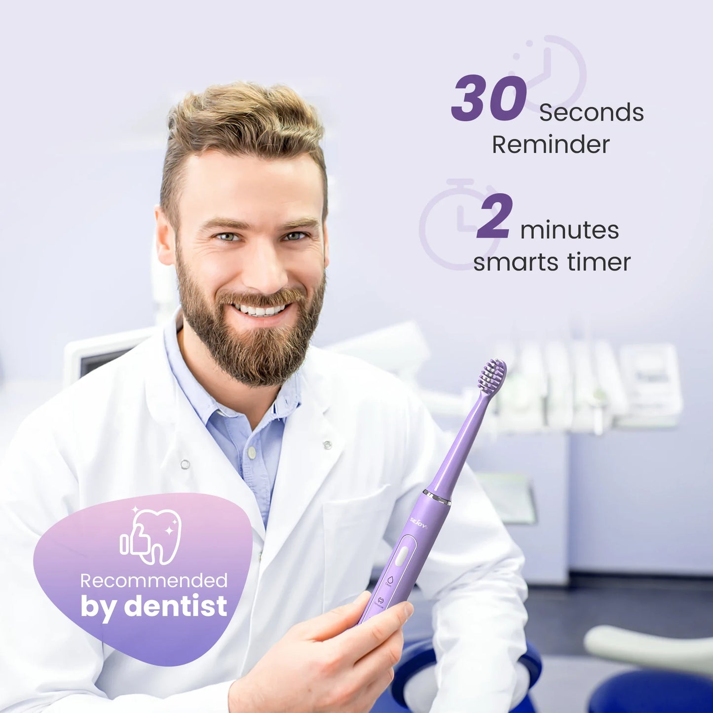 SEJOY Sonic Electric Toothbrush – IPX7 Waterproof, 3 Modes, Smart Rechargeable Automatic Toothbrush