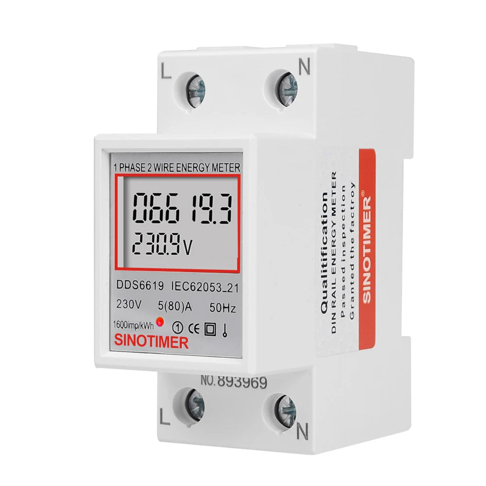 Digital Electricity Consumption Monitor – DIN Rail, 220V/230V, KWH Electric Meter, Energy Saving, 50/60Hz