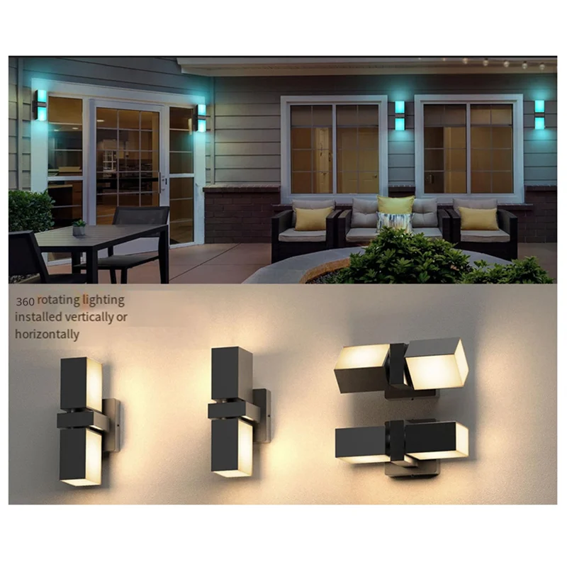 A44Z Dual-Head LED Wall Light – WiFi Smart Balcony & Garden Lamp, IP65 Waterproof, App Controlled, 110V