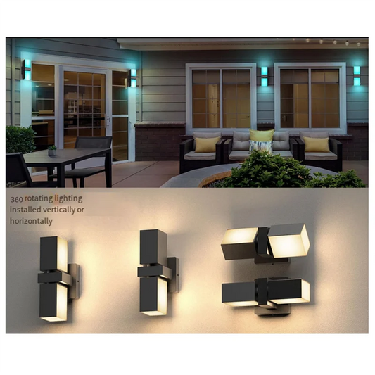 A44Z Dual-Head LED Wall Light – WiFi Smart Balcony & Garden Lamp, IP65 Waterproof, App Controlled, 110V