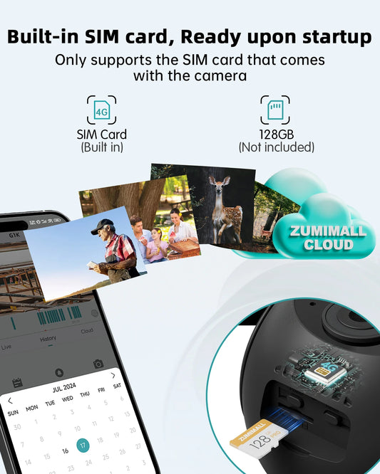 ZUMIMALL 4G LTE Solar Security Camera – Outdoor, No WiFi Required, Color Night Vision, SIM Included