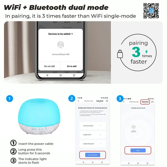 Smart WiFi 500ml Aromatherapy Essential Oil Diffuser – Tuya, Alexa & Google Home, 7 LED Colors