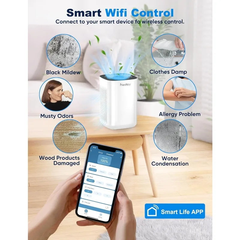 Priestley Air Purifier – Bedroom, Home, Dorm, Up to 1100Ft², Smart WiFi, 3-in-1 HEPA Filter