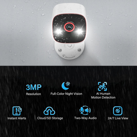 Jennov 2PCS 1296P WiFi Indoor/Outdoor Camera – Pet & Baby Monitor, Color Night Vision, 2-Way Audio, Home Security