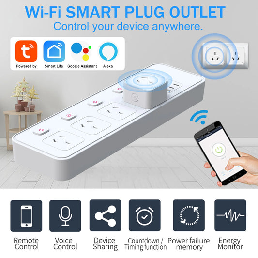 AU Smart WiFi Plug & Socket – Voice Control, Energy Monitor, Remote & Timer